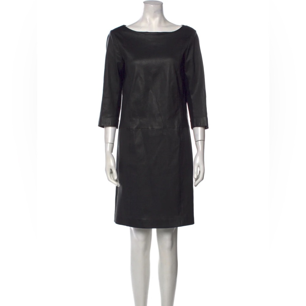 Vince Black Genuine leather Boatneck Midi Dress Medium NWT